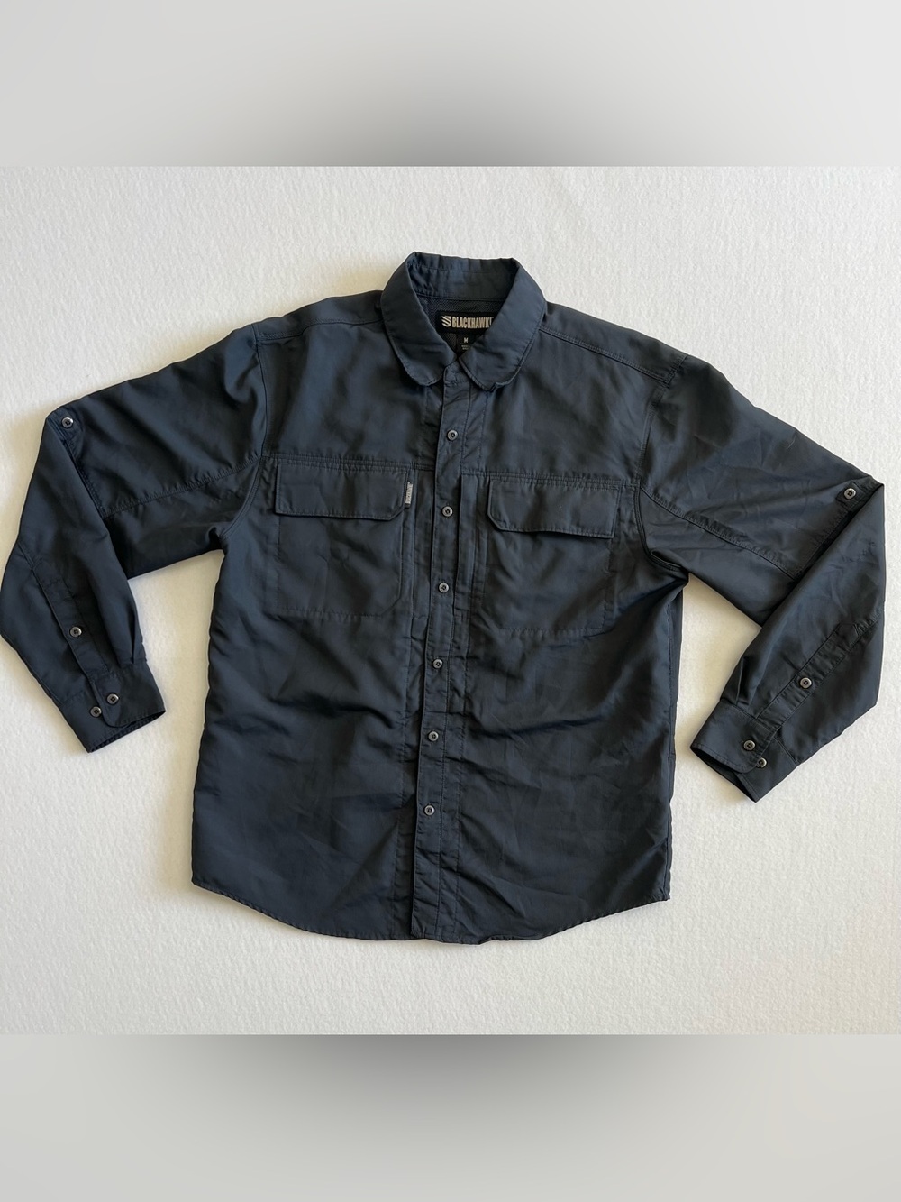 BLACKHAWK Mens M Tactical Shirt Long Sleeve Ripstop Hidden Pockets Navy
